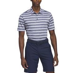 Step to the tee box with a classic look in this men's adidas golf polo. All day comfort insures that you can go from the office, to the tee, to the clubhouse with ease. Step to the tee box with a classic look in this men's adidas golf polo. All day comfort insures that you can go from the office, to the tee, to the clubhouse with ease. Button front placket Short sleeves Odor resistant Moisture-wicking Cooling, breathable stretch fabric UPF protectionFIT & SIZING Regular fitFABRIC & CARE 100% rec Golf Polo Shirt With Three Stripes, Casual Three-stripes Golf Tops, Casual Three Stripes Tops For Golf, Casual Tops With Three Stripes For Golf, Casual Three Stripes Polo Shirt For Golf, Adidas Cotton Golf Tops, Adidas Moisture-wicking Polo Shirt For Golf, Adidas Sporty Golf Polo Shirt, Golf Tee