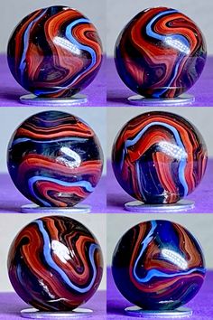 six marbles with different colors on them