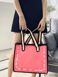 BirdinBag - Colorblock Double-Handled Medium Tote Bag - Perfect Blend of Casual Style Medium Tote Bag, Word Wrap, Medium Tote, Shoulder Tote Bag, Shoulder Tote, Pink Bag, Womens Tote Bags, Casual Style, Color Blocking