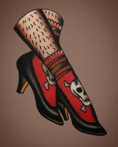 a pair of shoes with skulls and bones painted on them