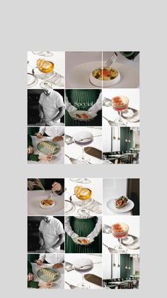 multiple pictures of food being served on plates