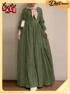 Muslim Vintage Women's High-rise Button Up Dress Dubai Kaftan Dress, Muslim Long Dress, Nigerian Dress, Muslim Dresses, Eid Outfits, Maxi Dresses Fall, Mode Abaya, Modest Dresses Casual, Dress Autumn