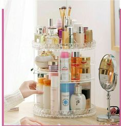 Material: Plastic 360 Degree Rotating Organizer Cosmetic Rack Holder Bathroom Makeup Storage, Acrylic Makeup Storage, Rangement Makeup, Beauty Organizer, Makeup Shelves, Make Up Storage, Birthday 2023, Alat Makeup, Crystal Makeup