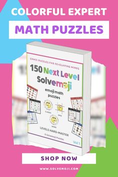 the colorful expert math puzzles book is shown with text overlaying it's image