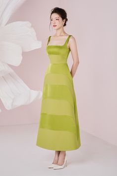 Crafted from high-quality silk crepe, this ankle length dress features a flattering A-line silhouette and a sophisticated square neck. Perfect for a vacation, this dress will elevate your look with its elegant and timeless design. Mean Blvd, Ankle Length Dress, Avocado Green, Silk Crepe, Glass Bead Necklace, Crepe Fabric, Designer Collection, Stripes Design, Glass Bead