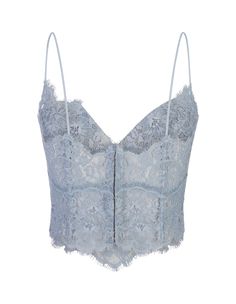 Fitted Light Blue Tops With Lace Trim, Fitted Light Blue Lace Tops, Fitted Light Blue Top With Lace Trim, Blue Lace Crop Top, Light Blue Lace Trim Sleepwear, Blue Lace Top, Moncler Women, Chloe Purses, Ermanno Scervino