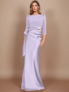 Sheath/Column Scoop Floor-Length Mother of the Bride Dresses Mother Of The Bride Dresses Vintage, Best Dressed Wedding Guest, Dresses With Bow, Mother Of The Bride Fashion, Formal Wedding Guests, Mother Dresses, Bride Fashion, Color Fuchsia, Mothers Dresses