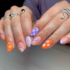 Fun Summer Almond Nails, Starter Nails, Retro Nails, Spring Acrylic Nails, Nail It