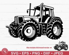 an image of a tractor with big wheels on it's back and the words svg