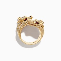 Effy Safari 14K Yellow Gold Ruby and Diamond Dragon Ring Diamond Dragon, Dragon Ring, Yellow Stone, Gold Yellow, Round Diamonds, Gold Metal, Ruby, Yellow Gold, Ring