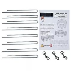 six metal hooks are shown with the instructions for each hook and two pairs of hooks