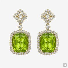 Cushion Cut Earrings, Diamond Top, Cut Earrings, Peridot Earrings, Flower Top, Diamond Earring, Star Jewelry, Green Peridot