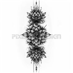 a black and white drawing of three flowers