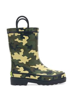 Western Chief Kids Boots | Camo Rain Boot - Charcoal Casual Green Slip-resistant Rain Boots, Casual Green Weatherproof Rain Boots, Green Waterproof Boots For Rainy Weather, Casual Insulated Green Boots, Casual Green Insulated Boots, Green Non-slip Rain Boots For Outdoor, Casual Insulated Green Rain Boots, Casual Green Insulated Rain Boots, Green Casual Waterproof Slip-resistant Boots