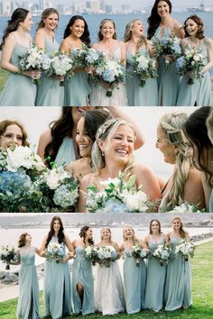 the bridesmaids are posing for pictures together