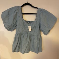 Nwt Never Worn. Runs Small Old Navy Tops, Navy Tops, Chambray, Puff Sleeve, Old Navy, Color Blue, Navy Blue, Womens Tops, Navy