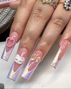 Uñas Hello Kitty, Signature Nails, Kitty Aesthetic, Vday Nails, Hello Kitty Aesthetic, Cute Acrylic Nail Designs, Casual Nails