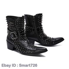 Men Fashion Punk Rivet Buckle Strap Pointy Toe Ankle Boot Youth Leather Shoes | eBay Fall Martin Boots For Concerts, Edgy Martin Boots With Round Toe For Party, Edgy Party Martin Boots With Round Toe, Punk Style High Heel Martin Boots In Faux Leather, Winter Martin Boots With Round Toe For Concerts, Punk High Ankle Martin Boots For Concert, Punk High Heel Martin Boots For Winter, Punk Style Pointed Toe Martin Boots In Faux Leather, Leather Martin Boots With Round Toe For Concerts