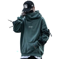 -USA Sizing -Male Model is: 5 feet 11 inches or 180 cm and is 167 lbs or 75.7 kg and is wearing size L for oversized look and M for regular fit -Made from high quality cotton material -Loose fit style -Embroidery HTGY design -Features funnel hoodie, patchwork arm design, front pouch pocket -Includes techwear Velcro straps