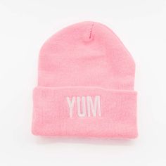 Yum is our mantra here at Cupquake HQ! Show your love for all things tasty with our Yum Beanie 100% Acrylic Yarn Pro-Rib Tompkin knit with solid cuff One size fits most Wash instructions: Wash cold with like colors. Do not bleach. Air dry. Do not iron. No softeners Orders processed within 2-3 business days. Casual Beanie With Letter Print, Casual Cotton Beanie With Letter Print, Trendy Letter Print Beanie For Winter, Trendy Pink Cotton Beanie, Trendy Winter Beanie With Letter Print, Pink Cotton Beanie, Pink Cotton Beanie, One Size Fits Most, Pink Cotton Beanie (one Size Fits Most), Casual Winter Hats With Letter Print