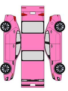 the top view of a pink car from above, with two wheels on each side