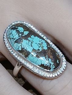 One of a kind, handcrafted, Number Eight Turquoise and sterling silver ring. Size 8.5(one free sizing). Top measures about 29mm X 15mm. Number Eight, Handcrafted Rings, Ring Jewelry, Solitaire Ring, Wearable Art, Sterling Silver Ring, Jewelry Art, Turquoise Ring, Silver Ring