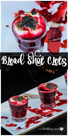 blood shot cups on a plate with the words blood shot cups in front of them