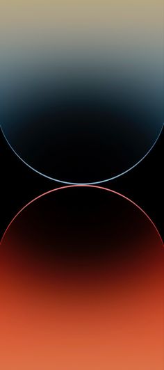 an orange and black background with two circles in the middle, one red and one blue