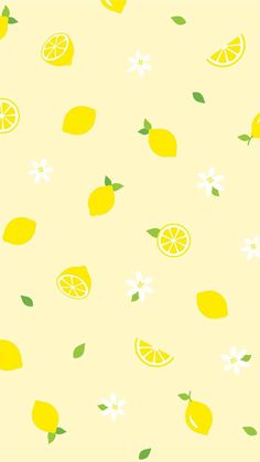 an image of lemons and flowers on a yellow background