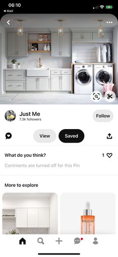 the app is showing an image of a kitchen and laundry room