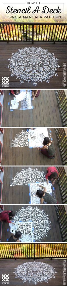 three different pictures of people doing something on the ground with chalk paint and colored pencils