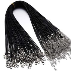 PRICES MAY VARY. QUANTITY : necklace cord bulk includes 60pcs BLACK waxed necklace cords, enough for your jewelry making project ADJUSTABLE LENGTH: Waxed necklace cord 18 inchs in length with a lobster claw clasp and a 2 inchs extension chain, thickness 1.5mm, you can adjust the length according to your needs EXCELLENT QUALITY NECKLACE CORDS All the cords are well made and hard to break, they are stable for long time use. Ready-made necklace so that you can simply add pendants, charms, beads or Handmade Black Jewelry With Nylon Cord, Handmade Black Nylon Cord Jewelry, Black Nylon Cord Jewelry As Gift, Black Nylon Cord Jewelry For Gift, Black Waxed Cord Necklace For Gift, Black Necklace With Adjustable Length On Waxed Cord, Black Round Pendant With Lobster Clasp, Braided Leather Necklace, Diy Pendant Necklace