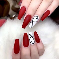 Red And White Nails, Valentine Nail Art, Red Acrylic Nails, Nail Designs Valentines, White Nail Art, Ballerina Nails, Orange Nails