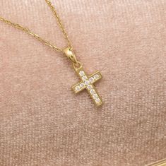 "★14K Solid Gold Tiny Cross Necklace, 925 Sterling Silver Tiny Cross Necklace, Cubic Zirconia Stone Necklace, Dainty Necklace, Religious Necklace★ ✔ FEATURES: -Gold KT: 14K Solid Gold and 925 Silver -Colors: 925 White Gold, 925 Rose Gold, 925 Yellow Gold, 14K White Gold, 14K Rose Gold, 14K Yellow Gold -Chain Lengths: 14\", 16\", 18\", 20\", 22\" -Chain Widths: 0.9mm -Chain Style: Box ✔ SHIPPING: -Ready to Ship in 1-3 Business Days -FREE shipping on all orders -Packed in a labeled gift box -The p Pave Setting Cross Necklace For Gift, Cross Necklace With Pave Setting For Gift, Cross Necklace With Pave Setting As Gift, Tiny Cross Necklace, Tiny Necklace, Silver Cross Necklace, Sterling Silver Cross Necklace, Tiny Cross, Style Box