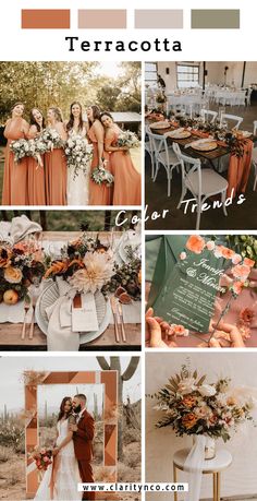 the color palette for this wedding is peach, orange and white with an assortment of greenery