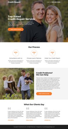 the landing page for credit repair, which is designed to look like it has an image of