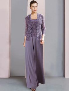 Jumpsuit / Pantsuit 3 Piece Mother of the Bride Dress Formal Elegant Square Neck Floor Length Chiffon Lace Sleeveless Wrap Included with Sequin Fitted Chiffon Evening Sets, Elegant Sleeveless Lace Sets, Dress Formal Elegant, Sequin Jumpsuit, Mother Of The Bride Dress, Suit Pants, Dress Formal, Chiffon Lace, Blue Ink