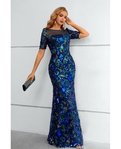 Best 11% off now! Buy sparkly blue sequined mermaid formal dress with short sleeves at wholesale price online. Free shipping and pro custom service since 2009. Burgundy Bridesmaid Dresses Lace, Sequin Bridesmaid Dress, Red Prom Dress Long, Sequin Bridesmaid, Dress Display, Colorful Dresses Formal, Lace Formal Dress, Sequin Evening Dresses, Purple Home