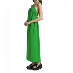 Tanya Taylor Esme Dress In Kelly Green Nwt Halter Neck Sleeveless Tie-Back 68% Polyester/30% Viscose/2% Elastane About 51" From Shoulder To Hem Spring Green Halter Neck Slip Dress, Chic Strapless Slip Dress For Spring, Spring Cocktail Maxi Dress With Spaghetti Straps, Chic Green Halter Neck Slip Dress, Green Spaghetti Strap Midi Dress For Cocktail, Elegant Green Slip Dress For Daywear, Chic Green Strapless Dress For Day Out, Chic Long Strapless Dress For Summer, Spring Daywear Halter Neck Dress