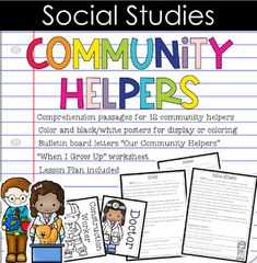 social studies for community helpers with the text community helpers written on top of it