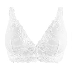 Wireless bra LOUISA BRACQ Nympha Elegant Triangle Top Bra With Removable Pads, Elegant Full Cup Summer Bra, White Breathable Bra, Elegant White Triangle Top Bra, Luxury White Feminine Bra, White Compressive Bra With Light Support, White Seamless Underwire Bra, White Compressive Bra, Elegant V-neck Bra With Removable Pads