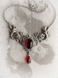 Gothic Red Jewelry, Medival Necklaces, Red Gothic Necklace, Vintage Red Jewelry, Nightcourt Ball, Jewel Choker, Baroque Necklace, Red Garnet Necklace