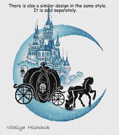 a cross stitch pattern with a horse and carriage in front of a castle on the moon