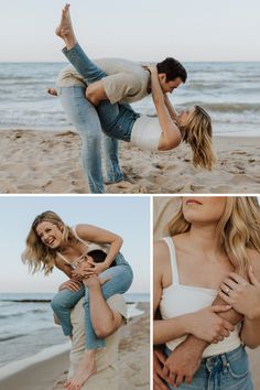 a man and woman are dancing on the beach