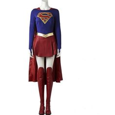 a woman in a red skirt and blue shirt is dressed up as a supergirl