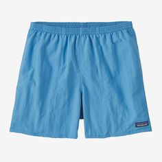 a pair of blue swim shorts on a white background