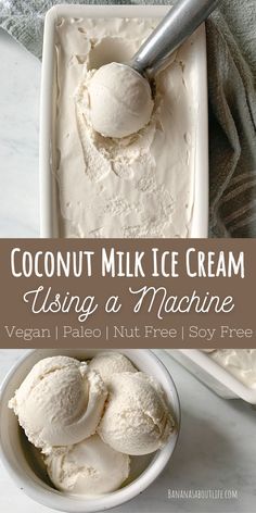 coconut milk ice cream Ice Cream With Coconut Milk, Coconut Milk Ice Cream Recipe, Ella Vegan, Ice Cream Recipes Machine, Coconut Milk Ice Cream, Healthy Ice Cream Recipes, Ice Cream Maker Recipes, Dairy Free Ice Cream, Milk Ice Cream