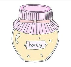 a honey jar with the word honey on it's side and a label that says honey