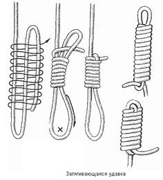 three different types of rope hanging from hooks and ropes, with the caption in russian