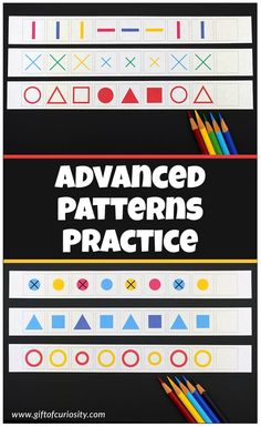 an advanced patterning practice book with pencils and crayons on the cover